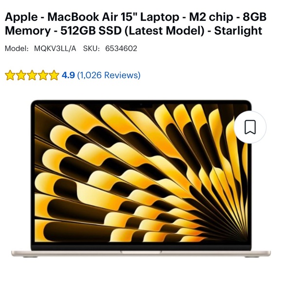 2023 MacBook Air 15” 8gb, 512gb, starlight, New, with box, charger, Apple care - Picture 2 of 4